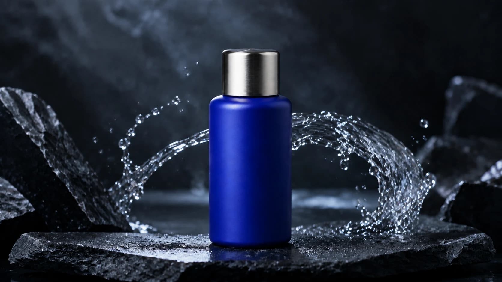 Cobalt bottle in a directed basalt and water campaign setting